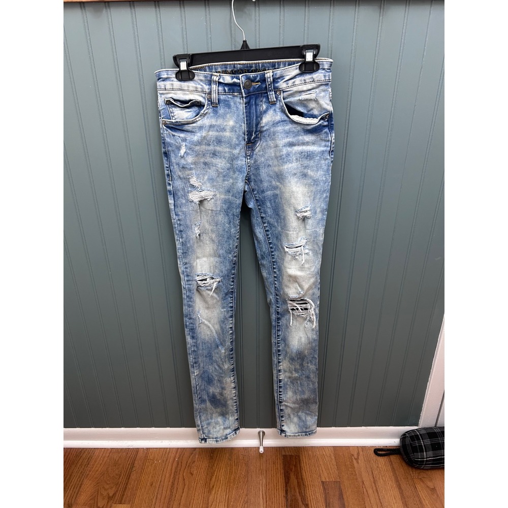American Eagle Outfitters Mens Skinny Jeans Blue Acid Wash Distressed Size 28x34